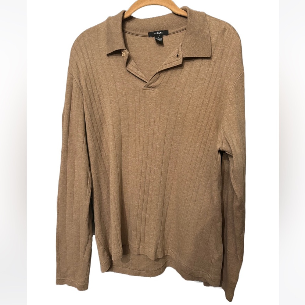 Alfani Zip Buttoned Collared Khaki Sweater